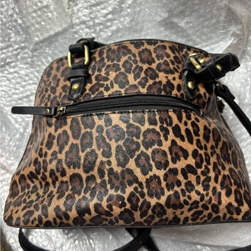 Lily & Ivy Brown and Black Crossbody Bag with Leopard Print